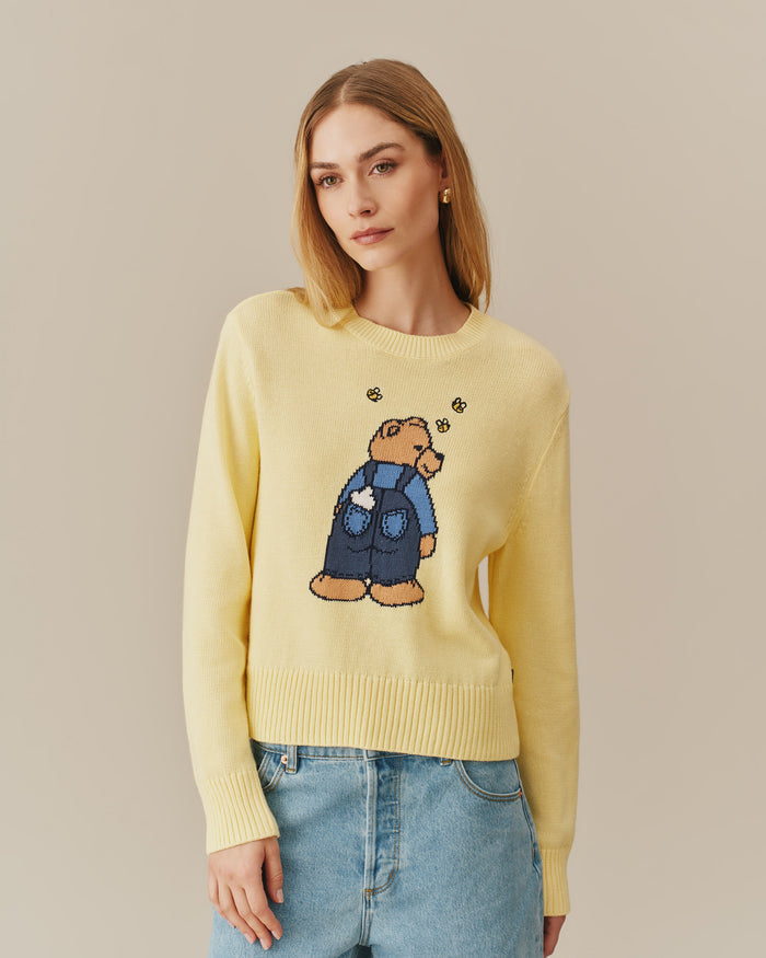 Cotton Ramie Bear & Bees Sweater Yellow