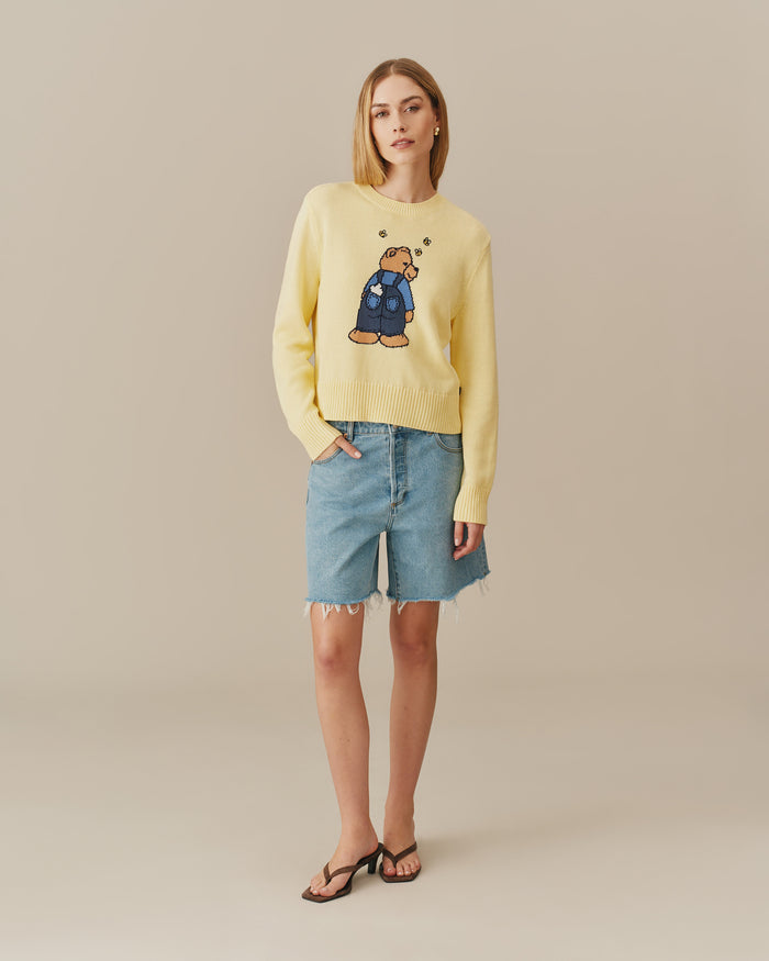 Cotton Ramie Bear & Bees Sweater Yellow