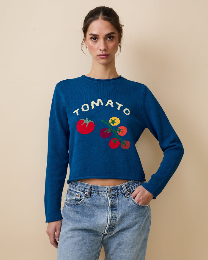 Cotton Ramie Tomato Sweater Blue