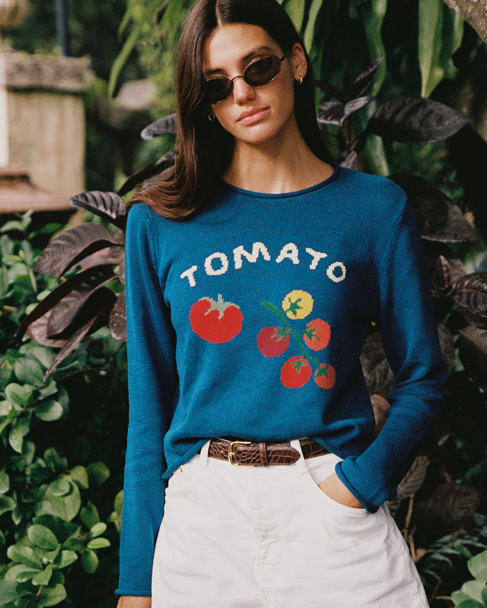 Cotton Ramie Tomato Sweater Blue