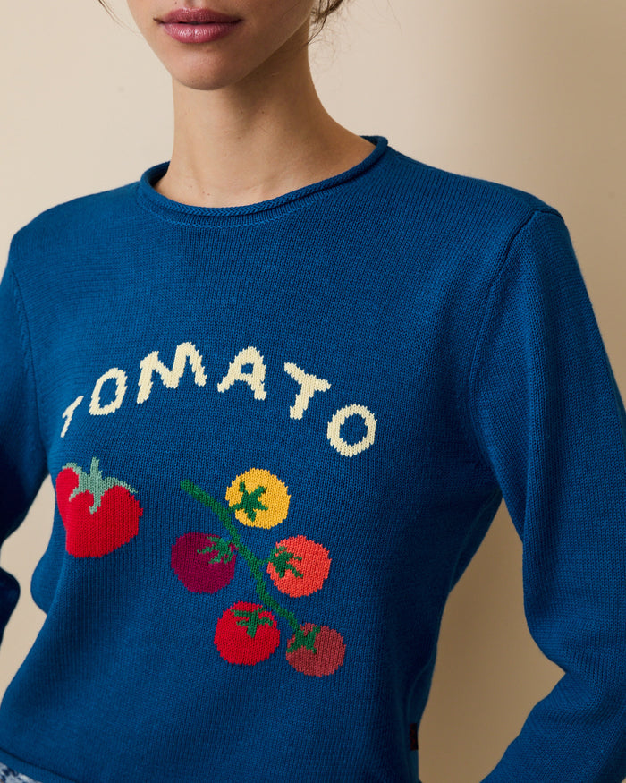Cotton Ramie Tomato Sweater Blue