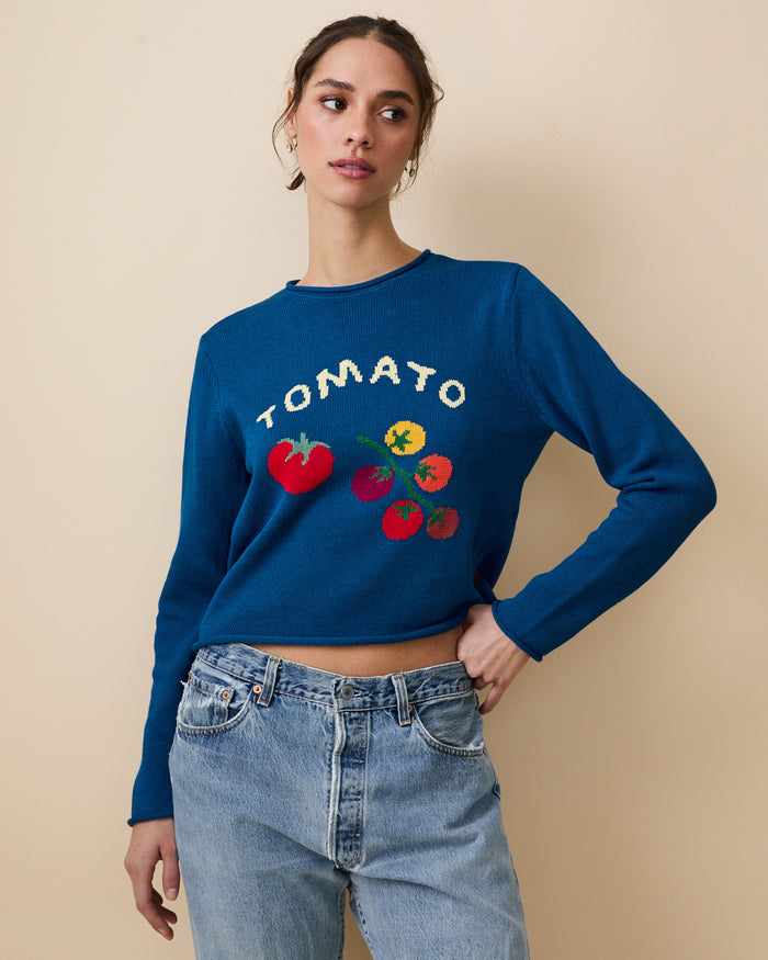 Cotton Ramie Tomato Sweater Blue