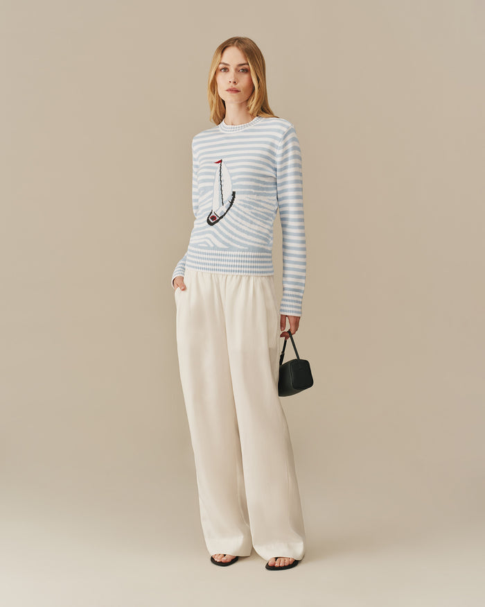 Cotton Sailboat Striped Sweater Blue & White