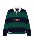 Cotton Striped Sports Retro Rugby Navy Block Stripe