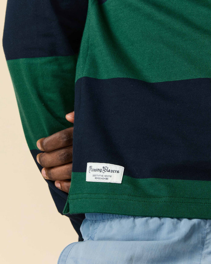 Cotton Striped Sports Retro Rugby Navy Block Stripe