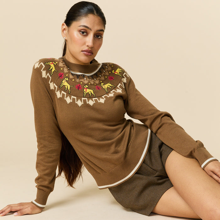 Cotton Thanksgiving Fairisle Sweater Brown