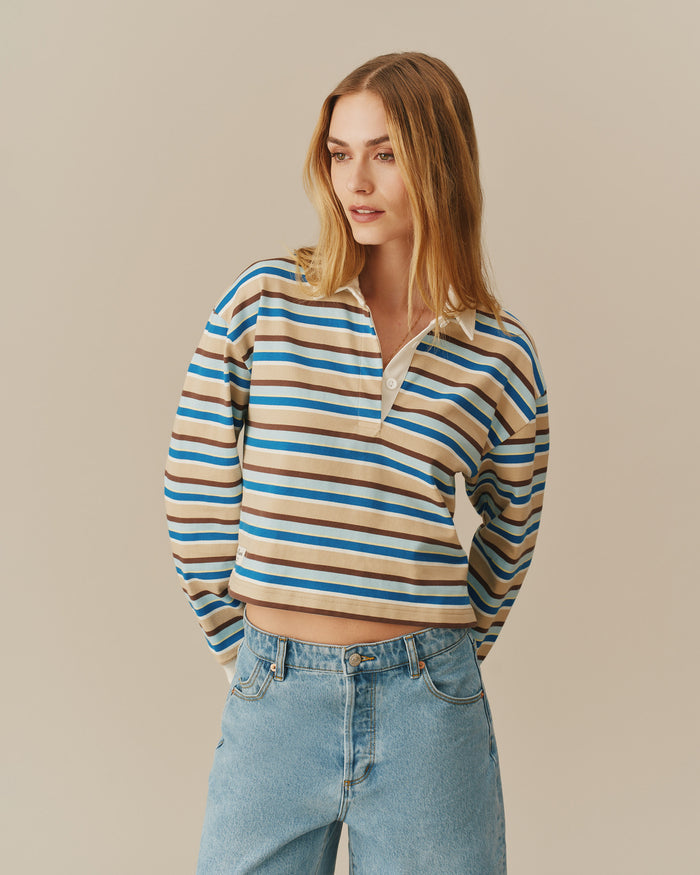 Cropped Striped Rugby Blue Brown Stripe