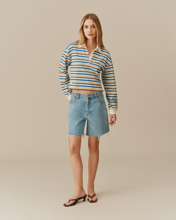 Cropped Striped Rugby Blue Brown Stripe