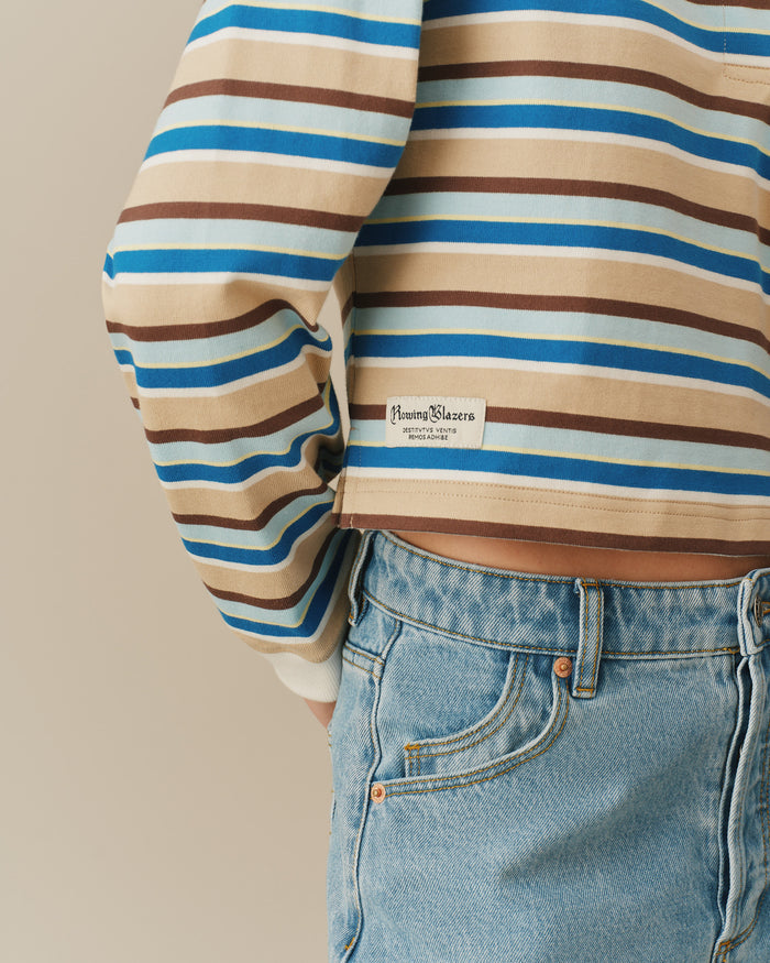 Cropped Striped Rugby Blue Brown Stripe
