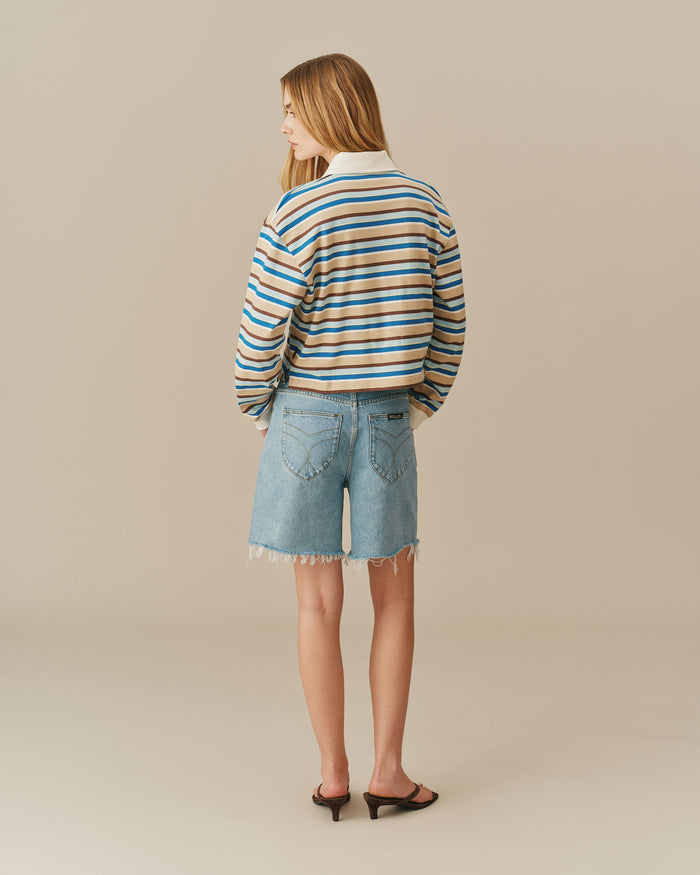 Cropped Striped Rugby Blue Brown Stripe