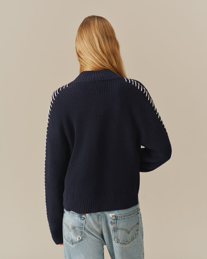 Cropped Zip Through Sweater Navy
