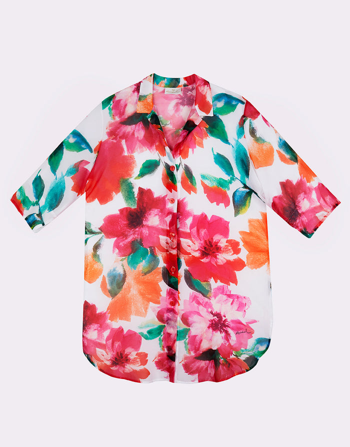 Roidal Dahlia Mini Beach Shirt - Pink Floral - Simply Beach UK