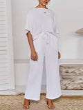 Daily Simple Casual Loose Short Sleeve Top Pants Suit