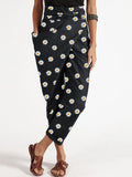 Daisy Floral Print Belt Harem Pants With Pocket