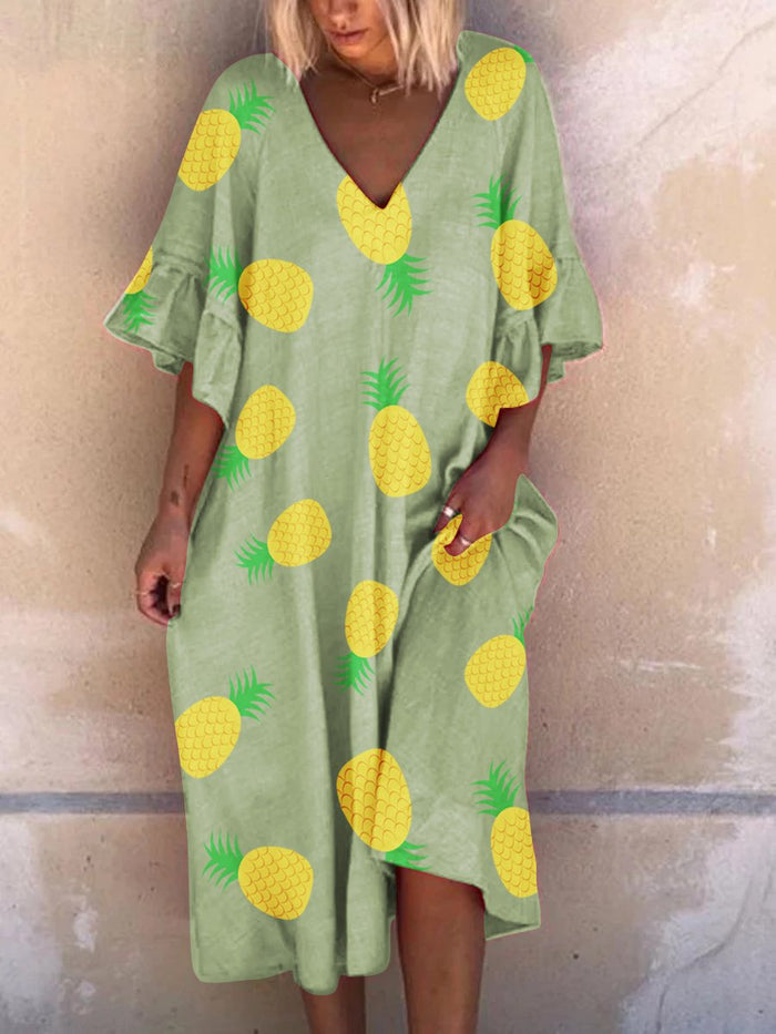 Deep V Print Casual Dress