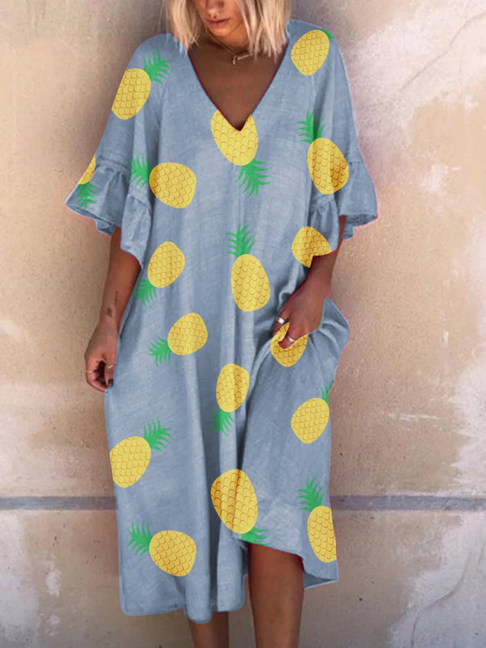 Deep V Print Casual Dress