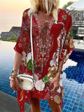 Deep V Printed Loose Casual Dress