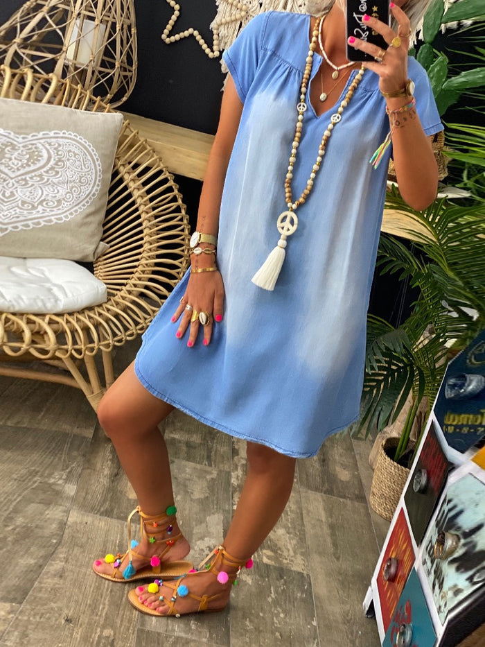 Denim Casual Short Sleeve Dress