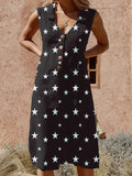 Elegant Buttoned Printed Pockets Midi Dress