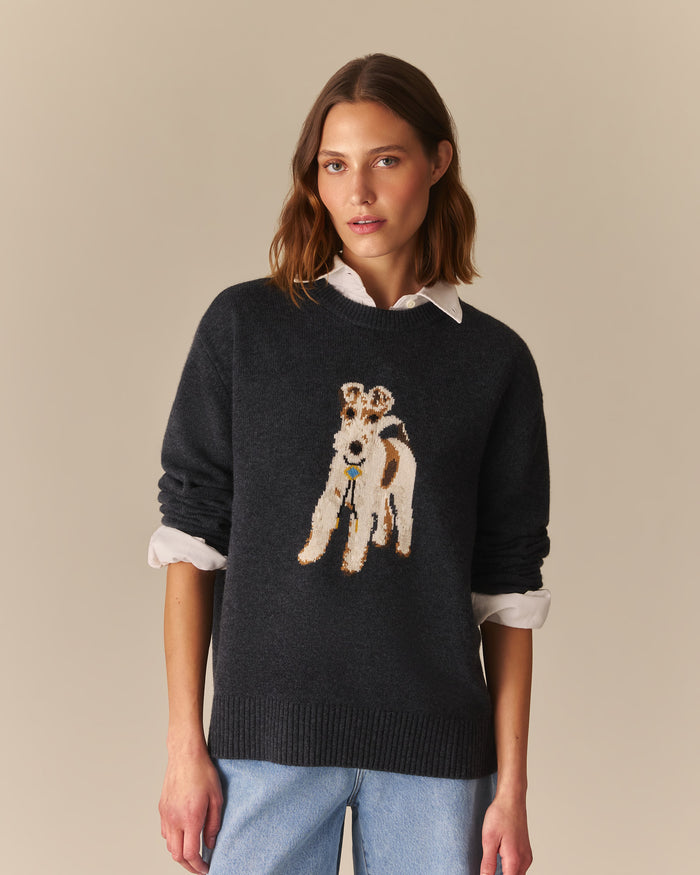 Emily Cashmere Terrier Sweater Heather Gray Heather Gray / XL