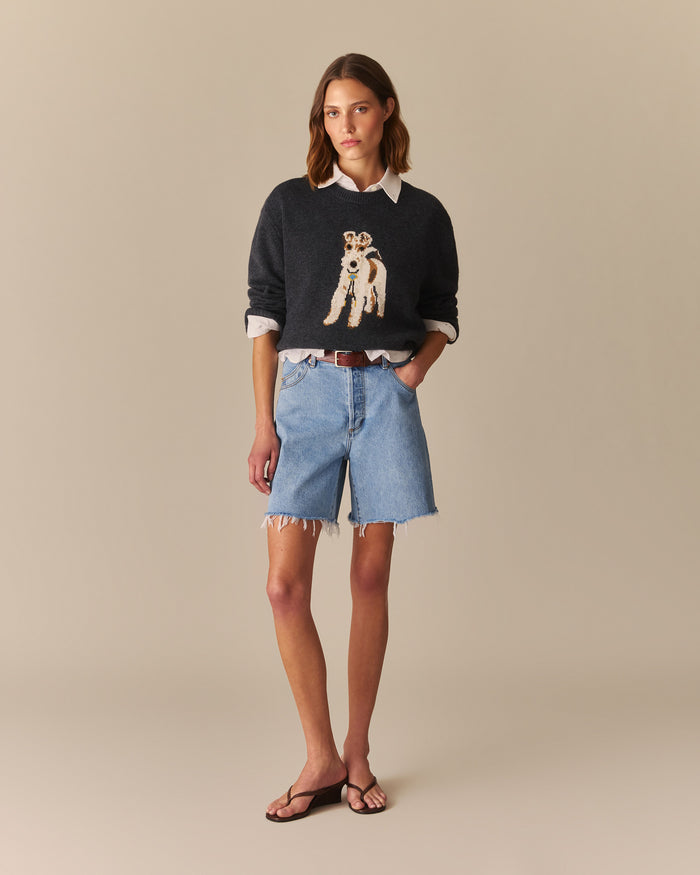 Emily Cashmere Terrier Sweater Heather Gray Heather Gray / XL