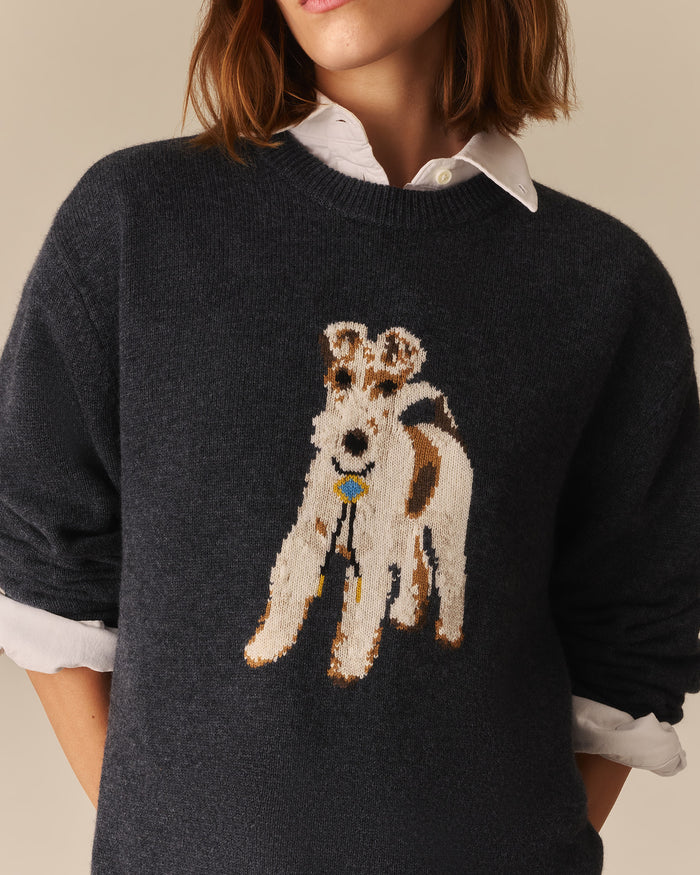 Emily Cashmere Terrier Sweater Heather Gray Heather Gray / XL