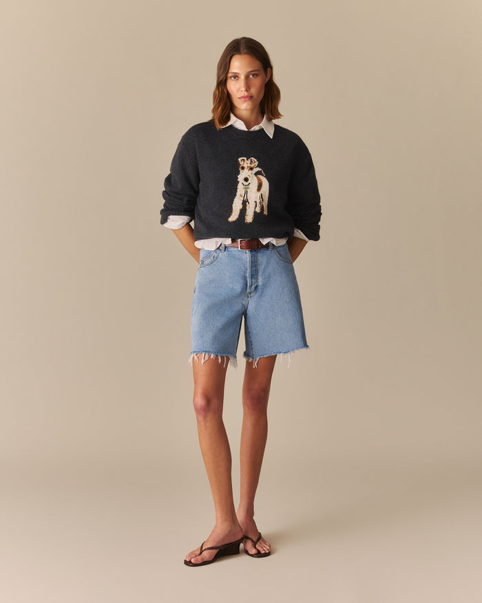 Emily Cashmere Terrier Sweater Heather Gray Heather Gray / XL