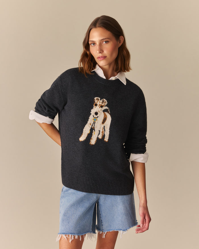 Emily Cashmere Terrier Sweater Heather Gray Heather Gray / XL