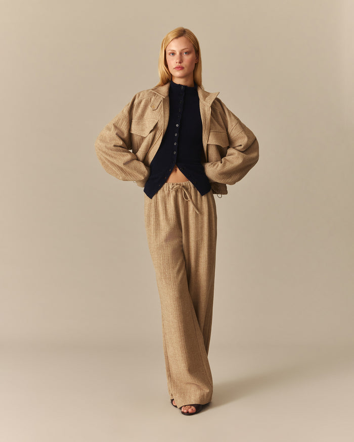 Esme Cashmere Mock Neck Cardigan Heather Navy