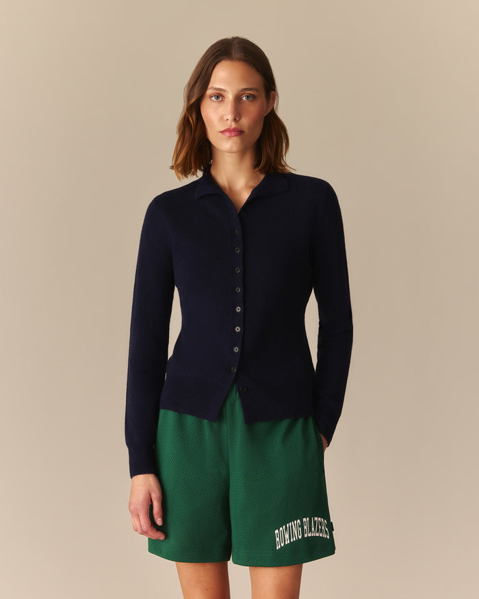 Esme Cashmere Mock Neck Cardigan Heather Navy Heather Navy / XL