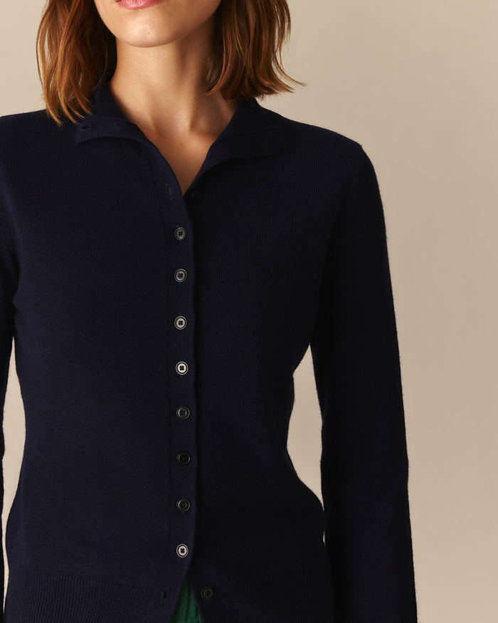 Esme Cashmere Mock Neck Cardigan Heather Navy Heather Navy / XL