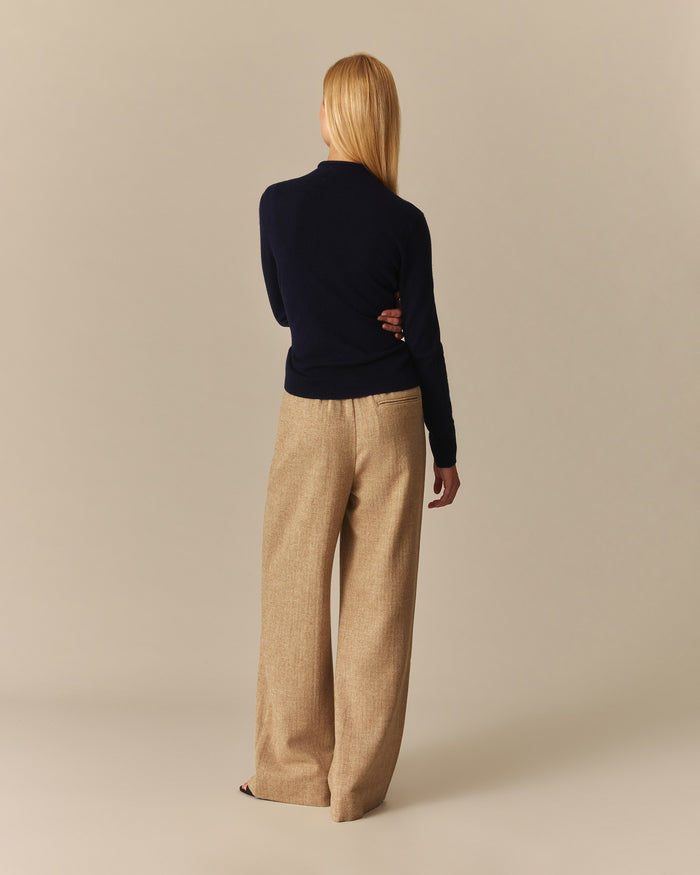 Esme Cashmere Mock Neck Cardigan Heather Navy