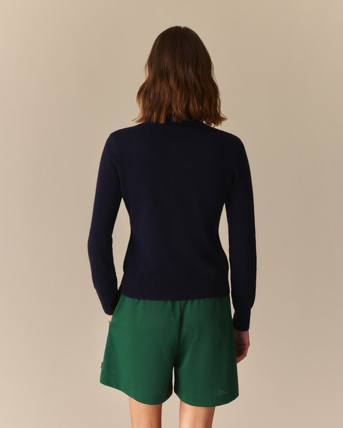 Esme Cashmere Mock Neck Cardigan Heather Navy Heather Navy / XL
