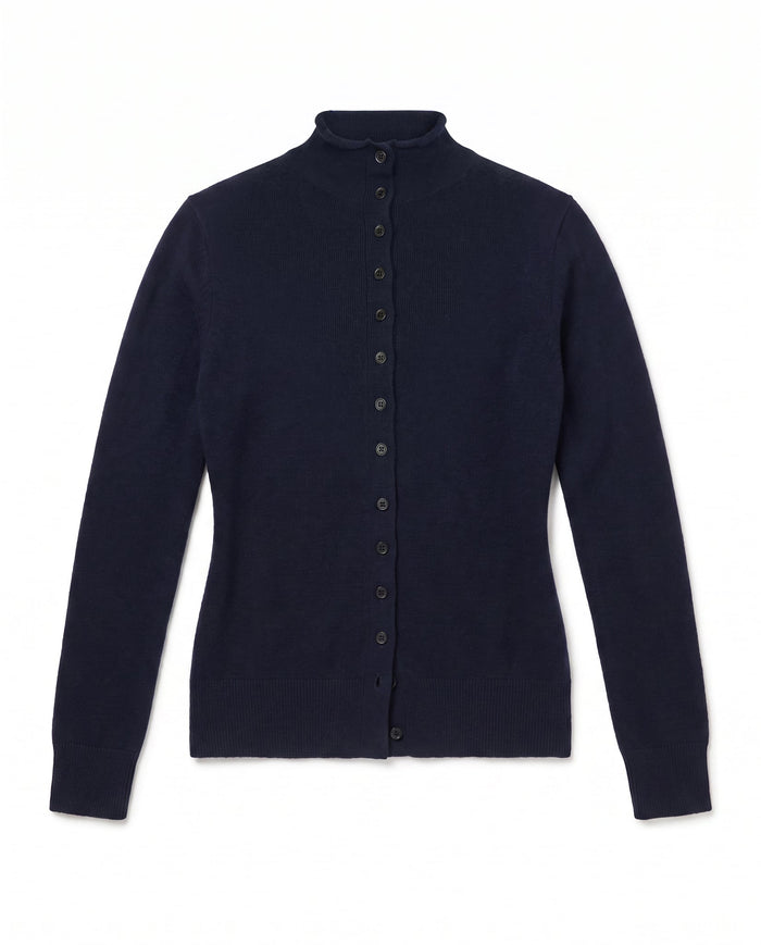 Esme Cashmere Mock Neck Cardigan Heather Navy Heather Navy / XL