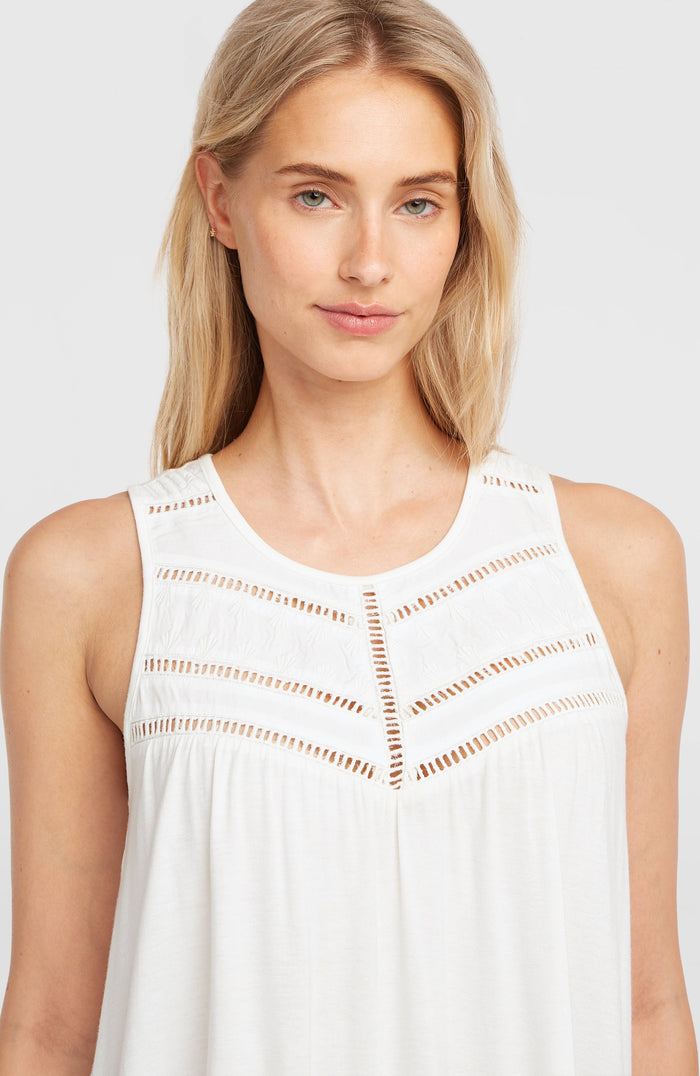 Essentials Tokeena Embroidery Tank | Snow White