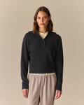 Estelle Cashmere Wide Collar Polo Sweater Heather Gray Heather Gray / XL