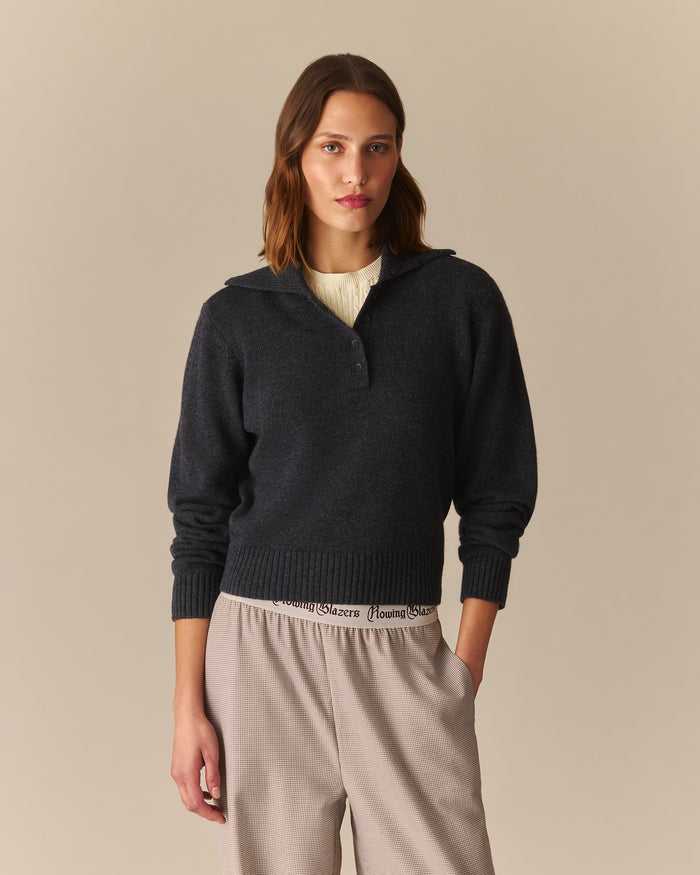 Estelle Cashmere Wide Collar Polo Sweater Heather Gray Heather Gray / XL