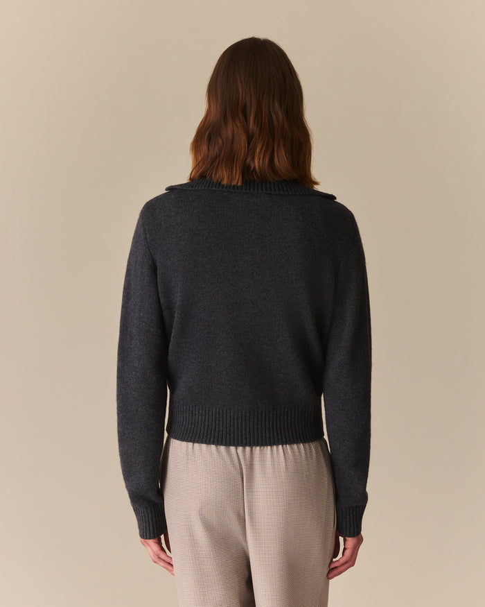 Estelle Cashmere Wide Collar Polo Sweater Heather Gray Heather Gray / XL