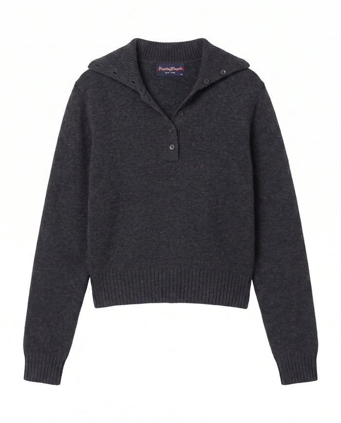 Estelle Cashmere Wide Collar Polo Sweater Heather Gray Heather Gray / XL