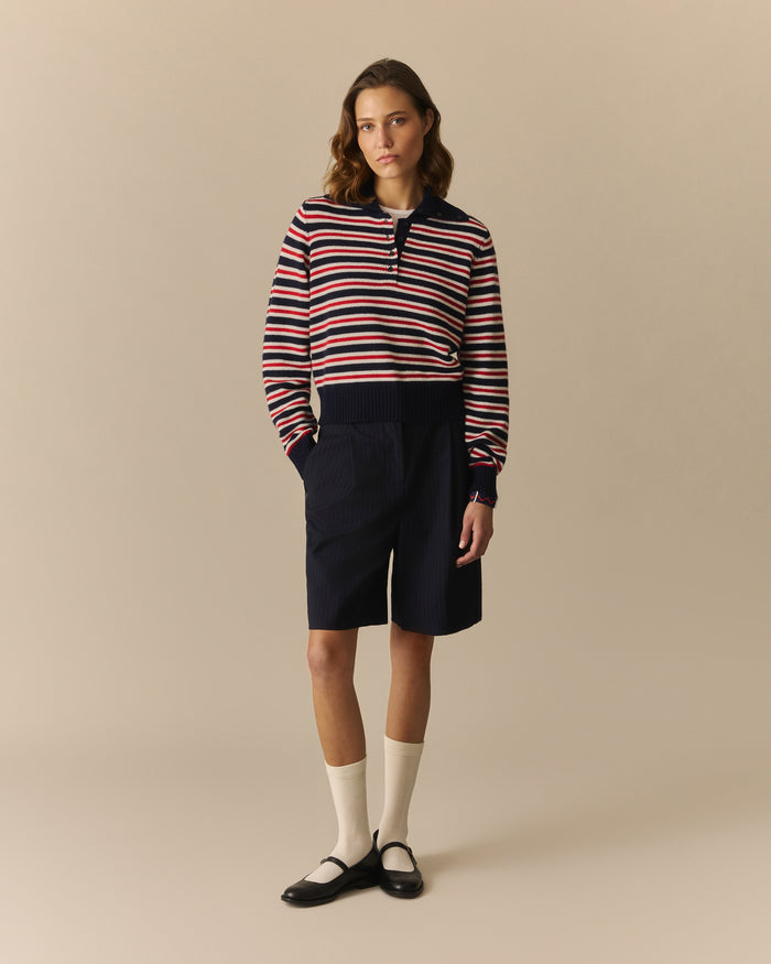 Estelle Cashmere Wide Collar Polo Sweater Multi-Color Multi-Color / XL