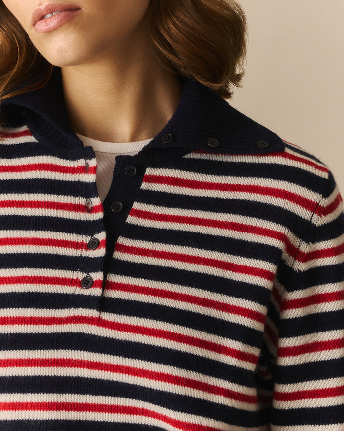 Estelle Cashmere Wide Collar Polo Sweater Multi-Color Multi-Color / XL