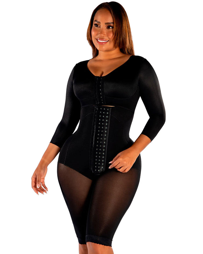 Fajas M&D Knee-Length Shapewear with Sleeves & Built-in Bra