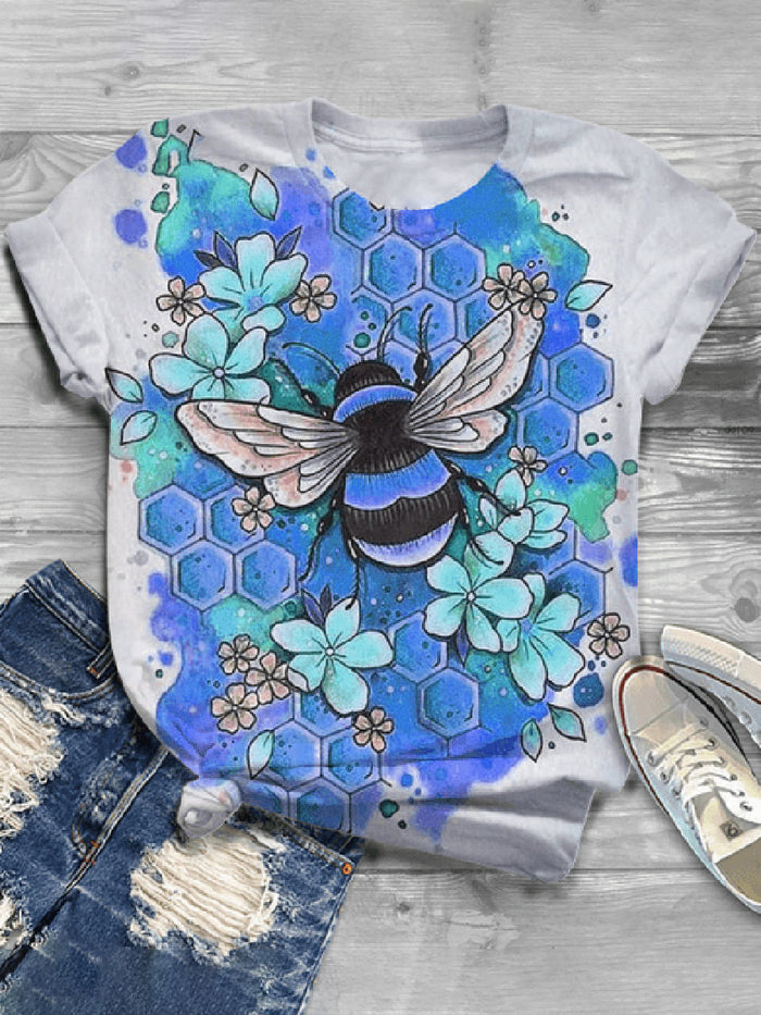 Fashion Bee Printed Short-sleeved Round Neck Casual T-shirt