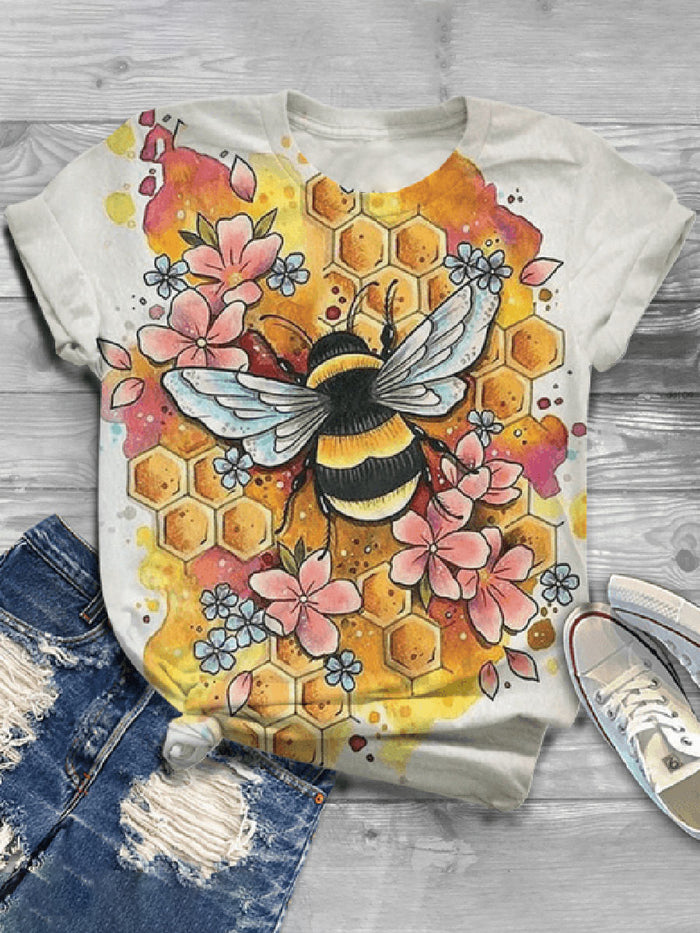 Fashion Bee Printed Short-sleeved Round Neck Casual T-shirt