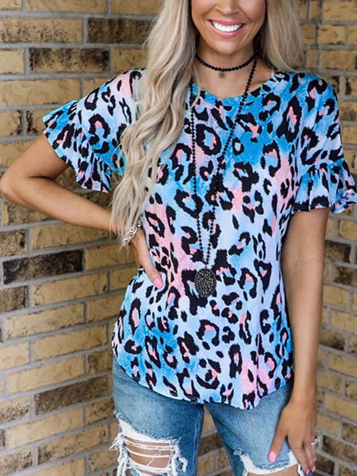 Fashion Casual Leopard Print Round Neck T-shirt