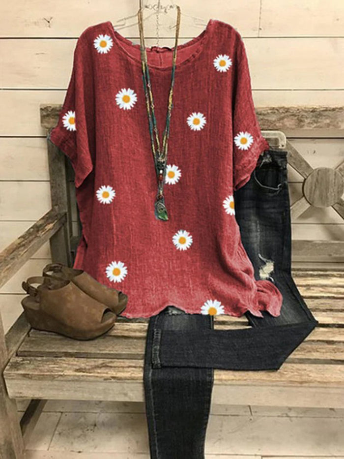 Fashion Casual Short Sleeve Floral Top