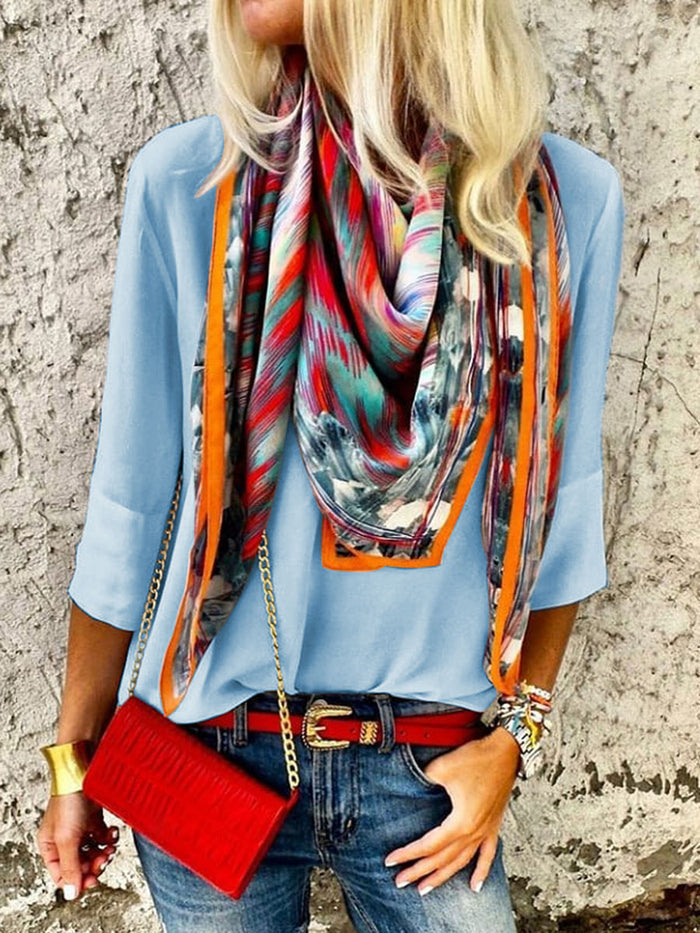Fashion casual solid color long sleeve T-shirt