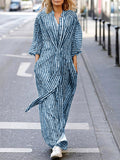 Fashion Casual Striped Print Long Sleeve Dress