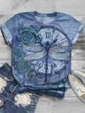 Fashion Creative Dragonfly Printed Short Sleeve Casual T-shirt