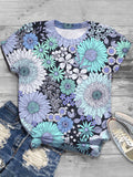 Fashion Creative Floral Print Short Sleeve Casual T-shirt